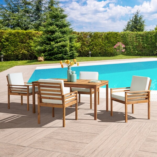 Okemo Acacia Wood 5Piece Outdoor Dining Set with Table and 4 Dining Chairs with Cushions