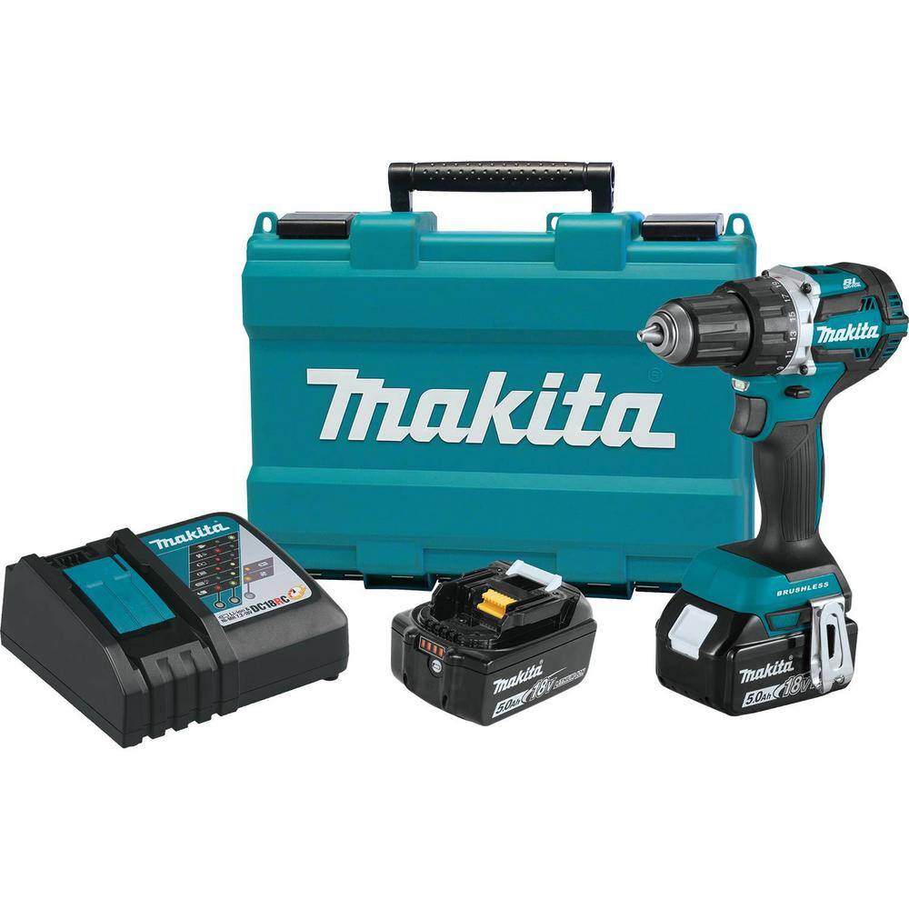 Makita 18V LXT Lithium-Ion Compact Brushless Cordless 12 in. Driver-Drill Kit with Two 5.0 Ah Batteries Charger Bag XFD12T