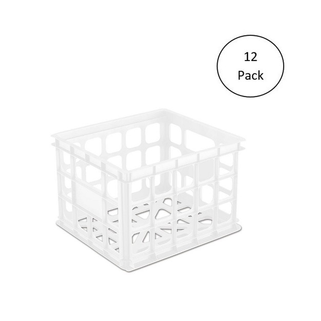 Sterilite Storage Crate Stackable Plastic Bin Open Basket With Handles Organize Home Garage Office School White 12 pack