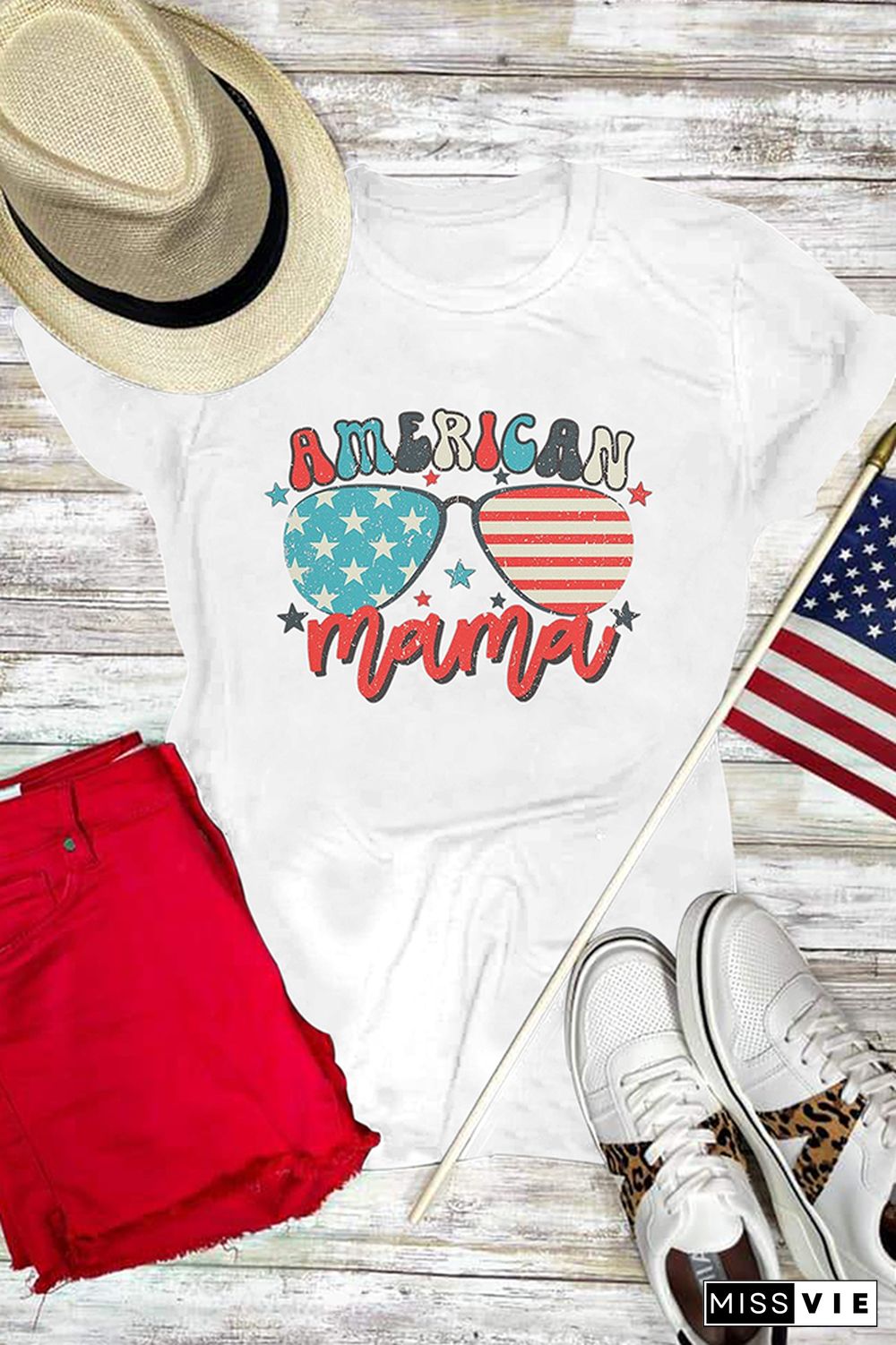 US Flag American Mama Graphic Tee Wholesale