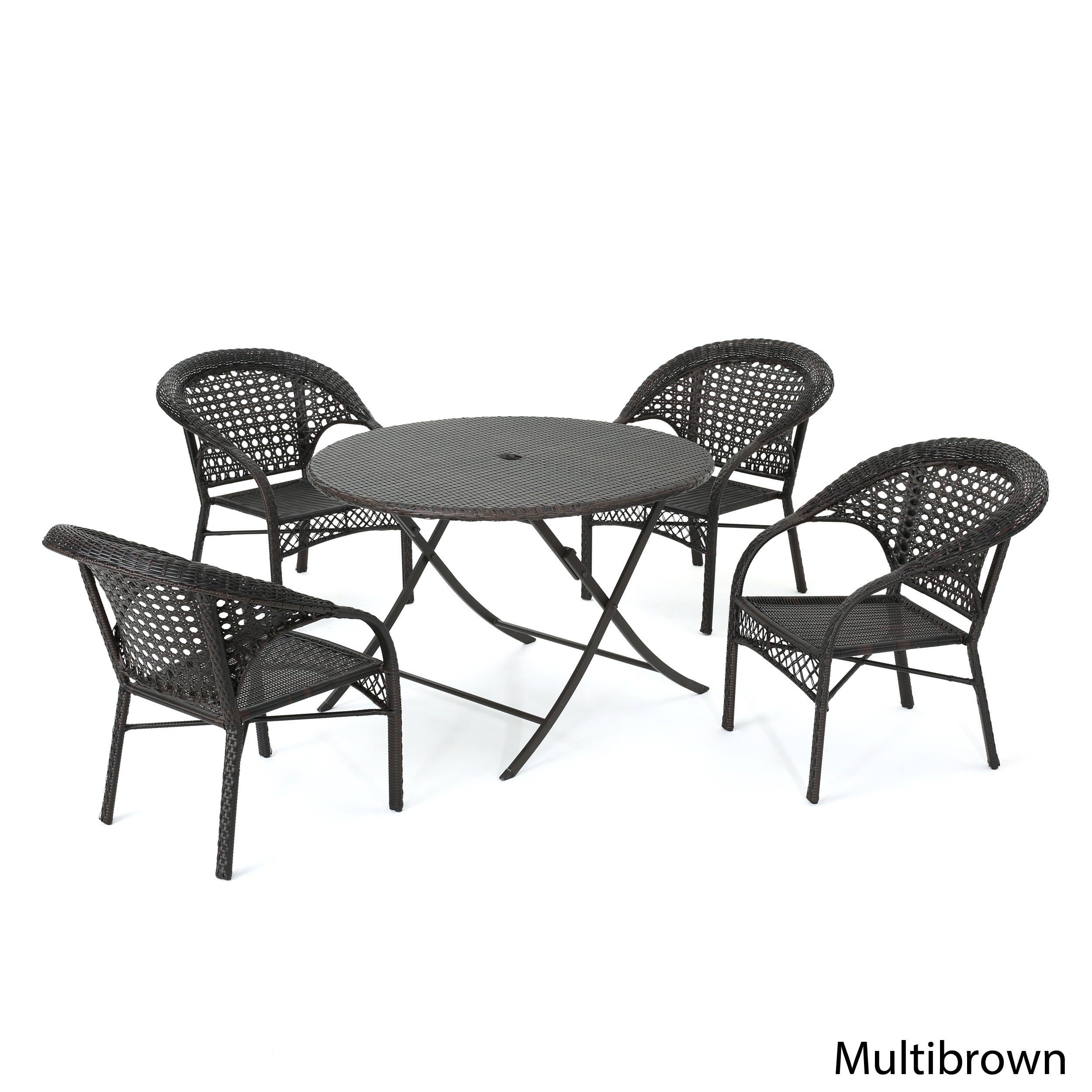 Mackenzie Outdoor 5 Piece Wicker Dining Set with Foldable Table and Chair