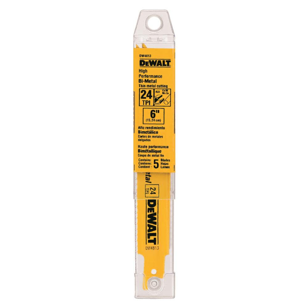 DEWALT 6-in 24TPI Straight Back Bi-Metal Reciprocating Saw Metal Cutting Blades DW4813 from DEWALT