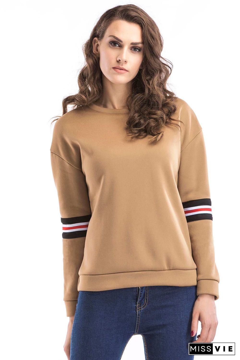 Contrast Striped Side Letter Embroidered Sweatshirt