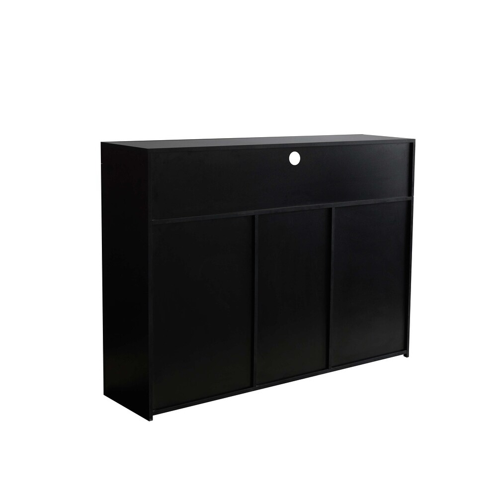 Modern Sideboard Storage Cabinet Black High Gloss with LED Light