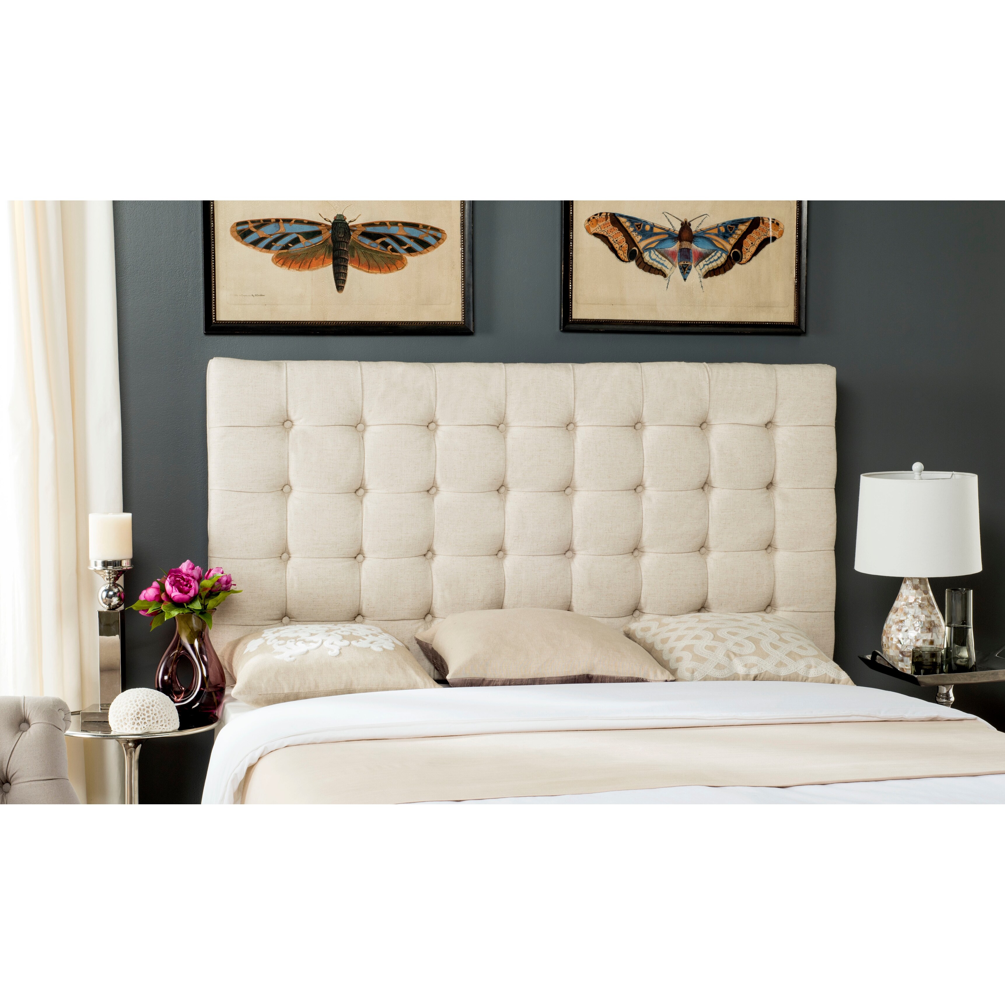 SAFAVIEH Lamar Wheat Linen Blend Upholstered Tufted Headboard (King) - - 11098711