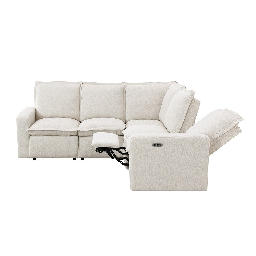 L Shaped Sectional Sofa Living Room Sofa with 2 Power Recliner Chair   USB Port  Home Theater Theater Room Leisure Couch  Beige