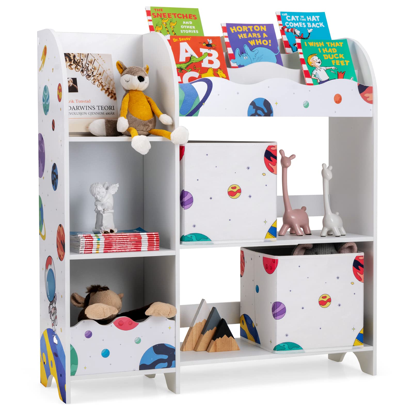 Costzon Toy and Book Organizer for Kids, Wooden Storage Display Cabinet Bookshelf