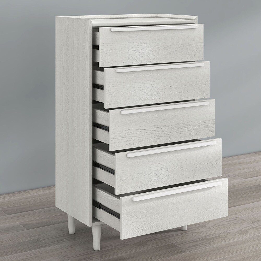 Modern 5 Drawer Dresser  Tall Chest of Drawers with Storage  Wood Clothing Organizer with Solid Wood Legs