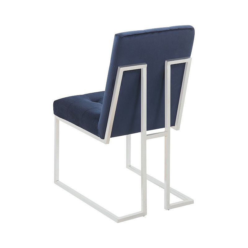 Dining Chair with Fabric Seat and Metal Legs， Set of 2， Blue