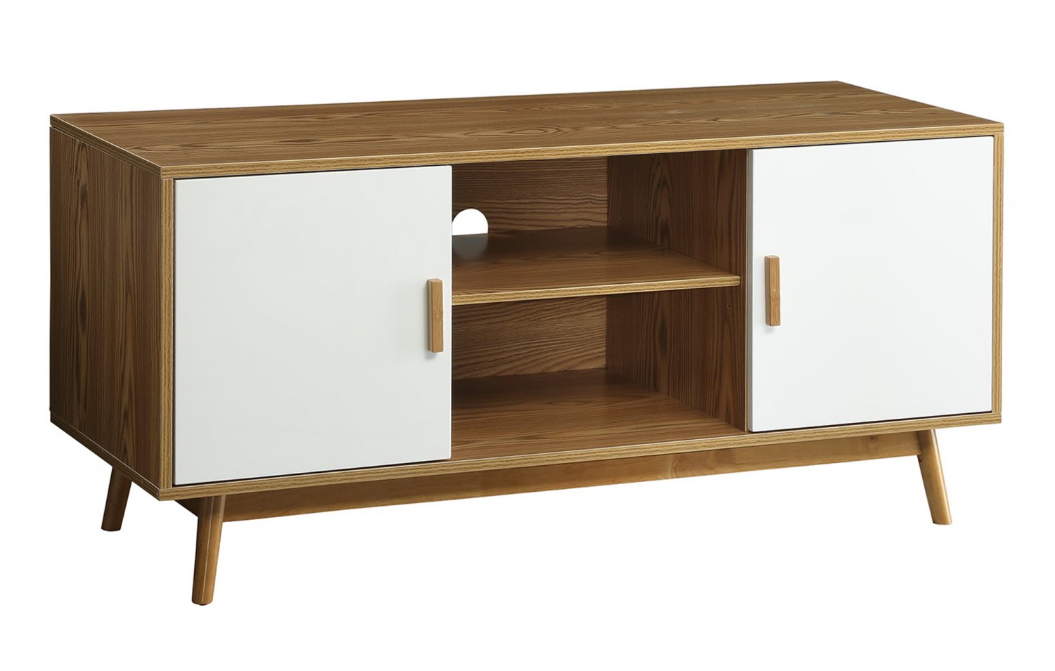 Oslo Tv Stand With Storage Cabinets And Shelves， Woodgrain/White