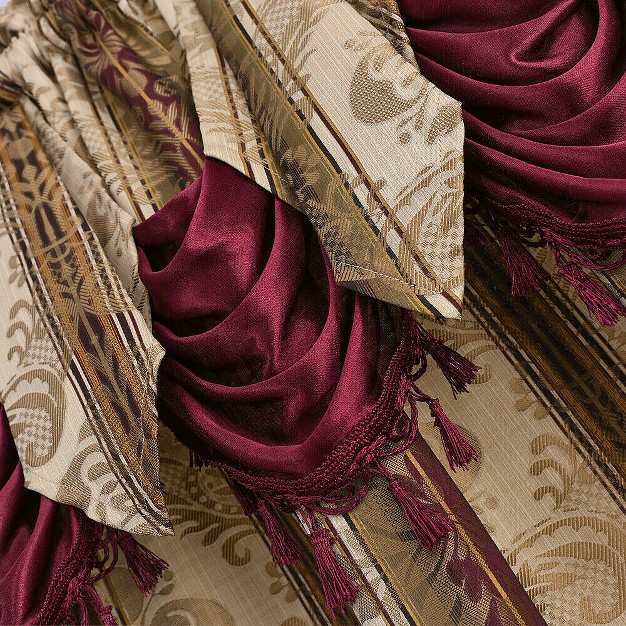 Kate Aurora 2 Piece Red Burgundy amp Taupe Complete Damask Window Curtain Panels 56 In W X 84 In L Burgundy