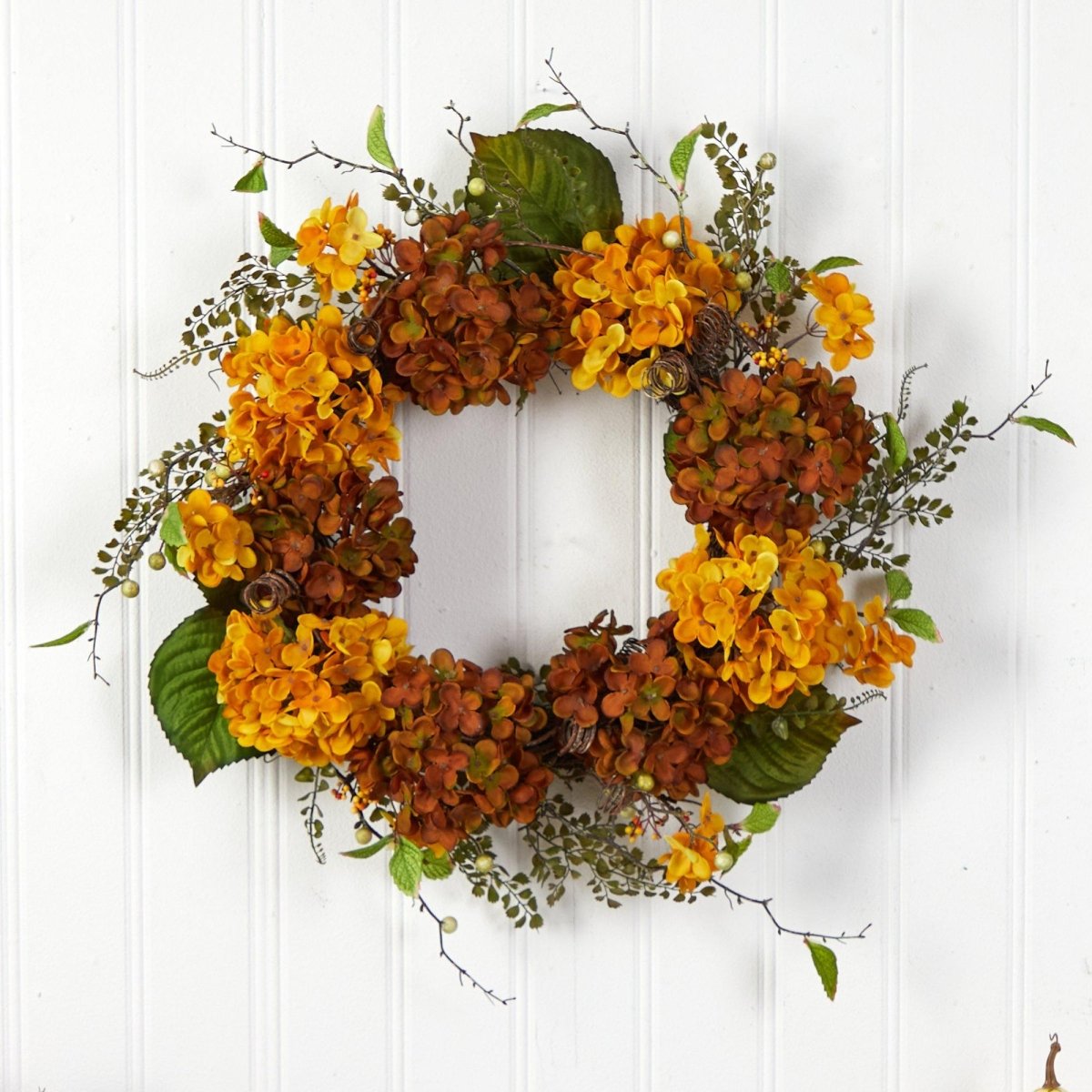 24'' Fall Hydrangea Artificial Autumn Wreath with Berries