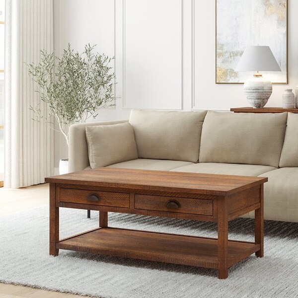 Wood Sofa Table Coffee Table with 2 Drawers and 1 Shelf for Living Room