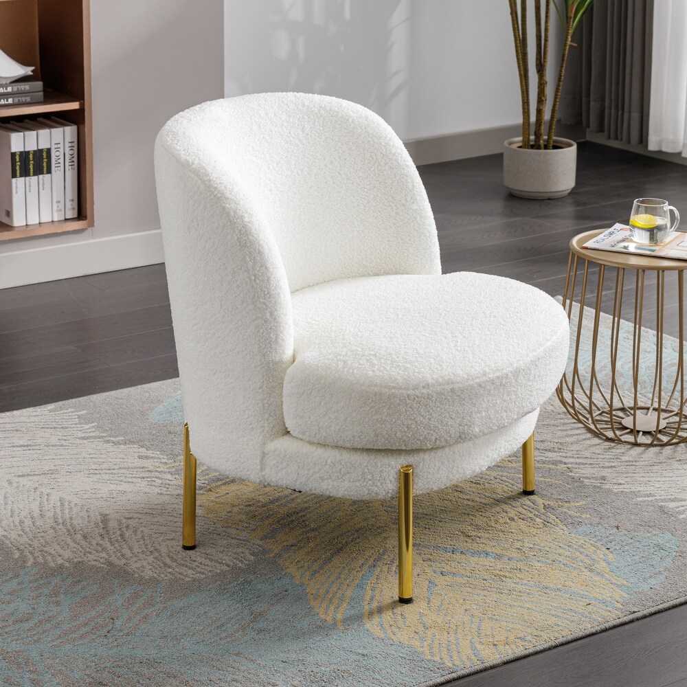 Boucle Upholstered Accent Chair With Gold Legs