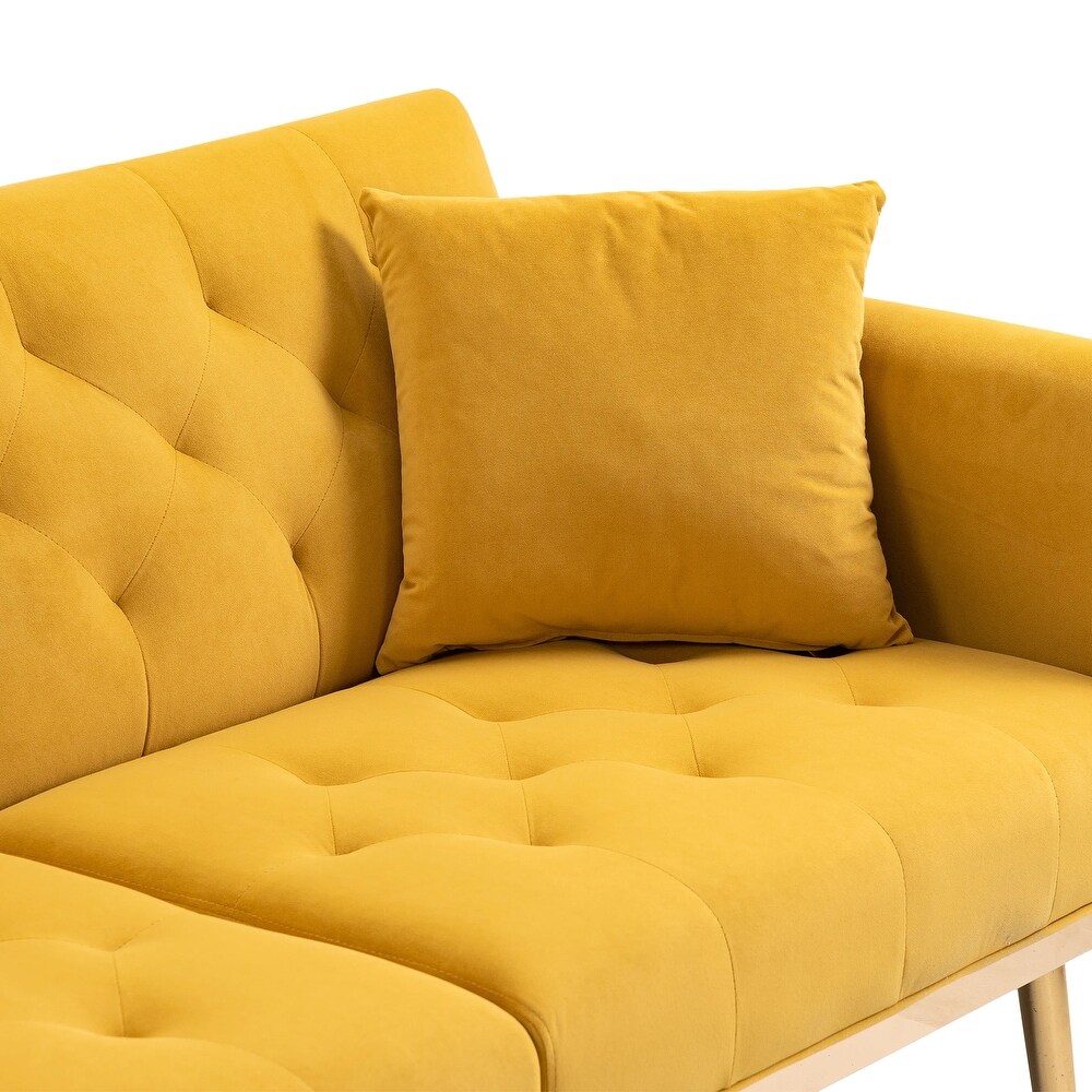 2 in 1 Folding Loveseat Sleeper Mustard Velvet Recliner Sofa Bed