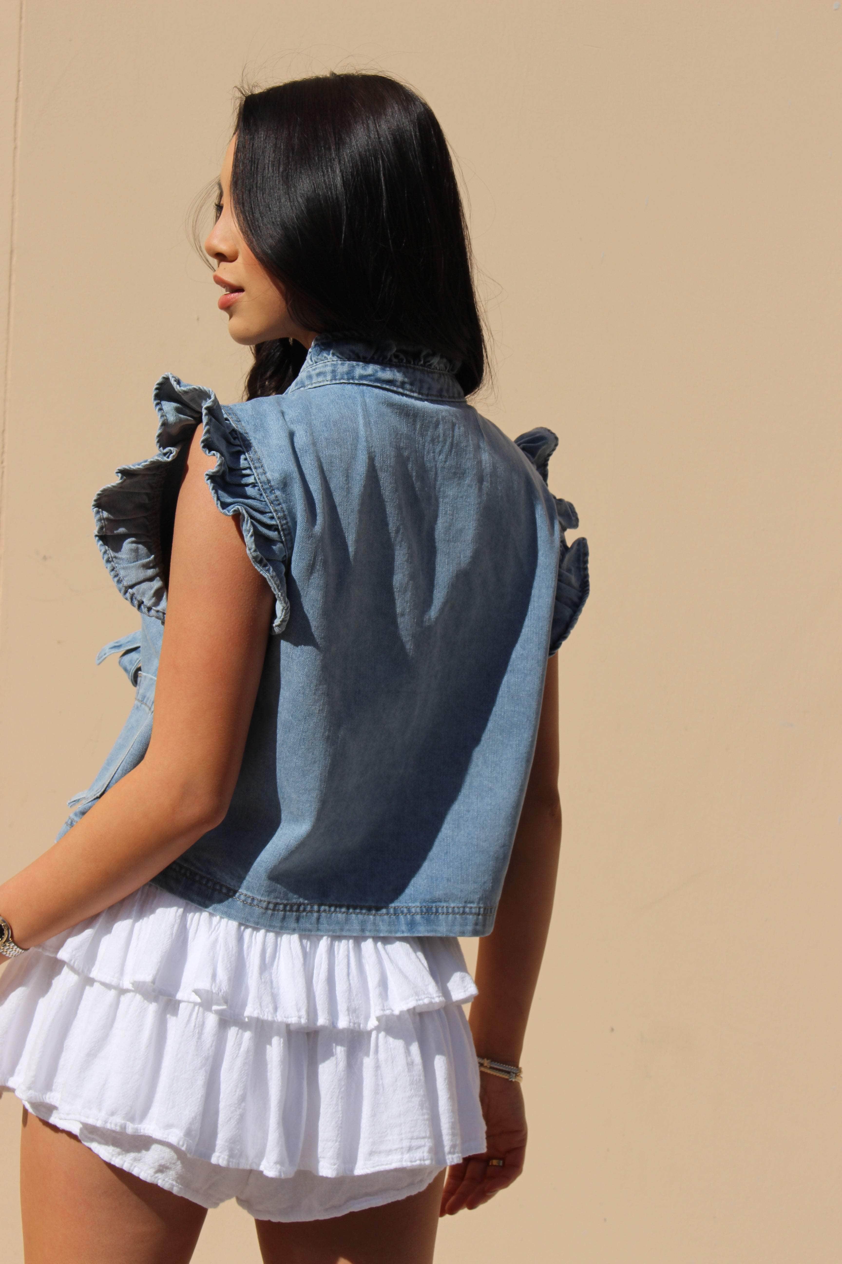 Everly Denim Tie Top
