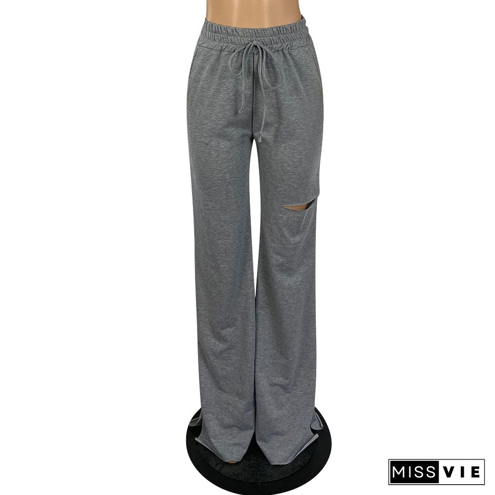 High Waist Straight Hole Wide Leg Pants