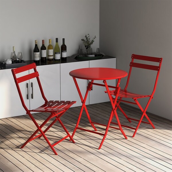 3 Piece Patio Bistro Set of Foldable Round Table and Chairs