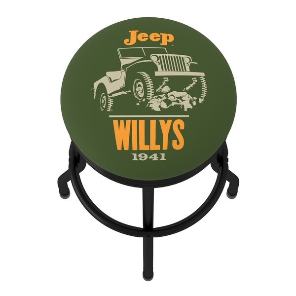 Jeep Willys 360 Degree Swivel Black Barstool with Foam Padded Seat - 20.75 x 20.75 x 29