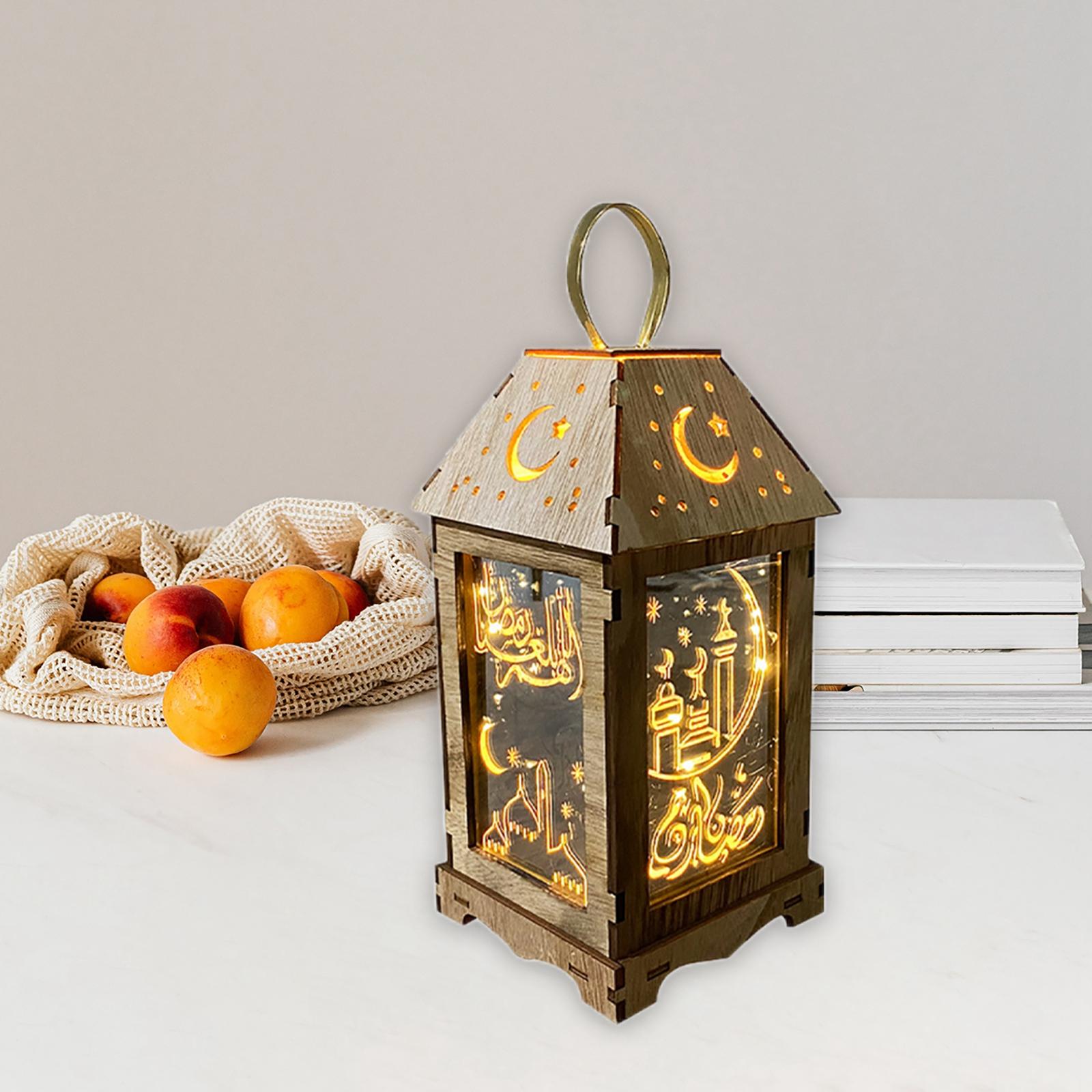 Eid Ramadan , Wood ,Battery Operated ,Decorative Table Lamp for garden and home and indoor and outdoor Lighting Decoration - B B