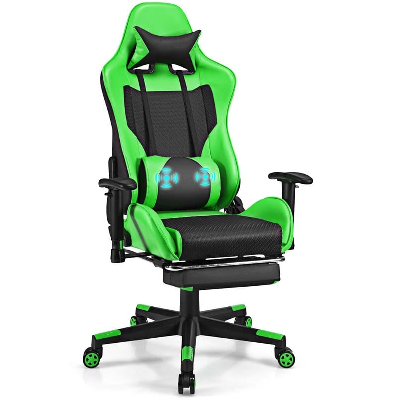 High Back E-Sport Massage Gaming Chair with Footrest & Headrest, Ergonomic PU Leather Gaming Seat, Video Game Chair Computer Chair