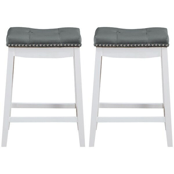 Premium Set of 2 Padded Counter Saddle Backless Nail Head Bar Stool