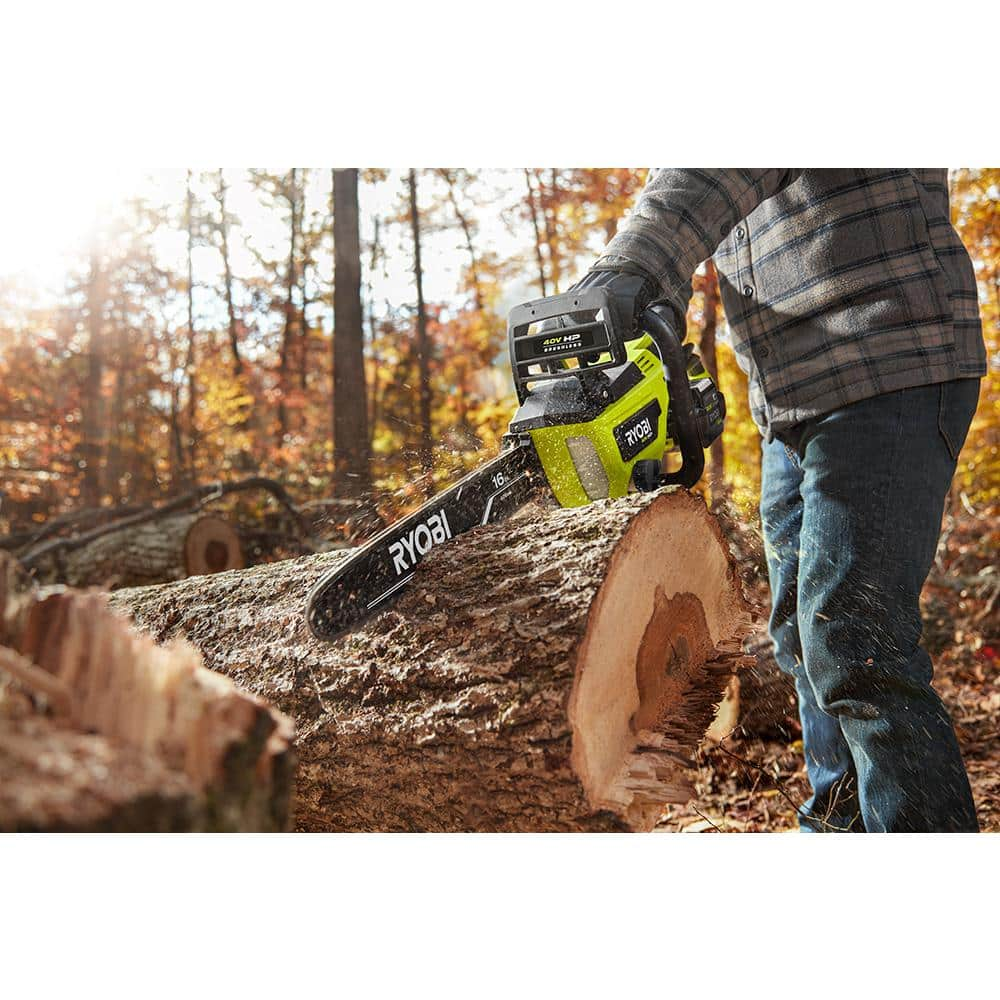 RYOBI 40V HP Brushless 16 in. Battery Chainsaw with 4.0 Ah Battery and Charger RY40550