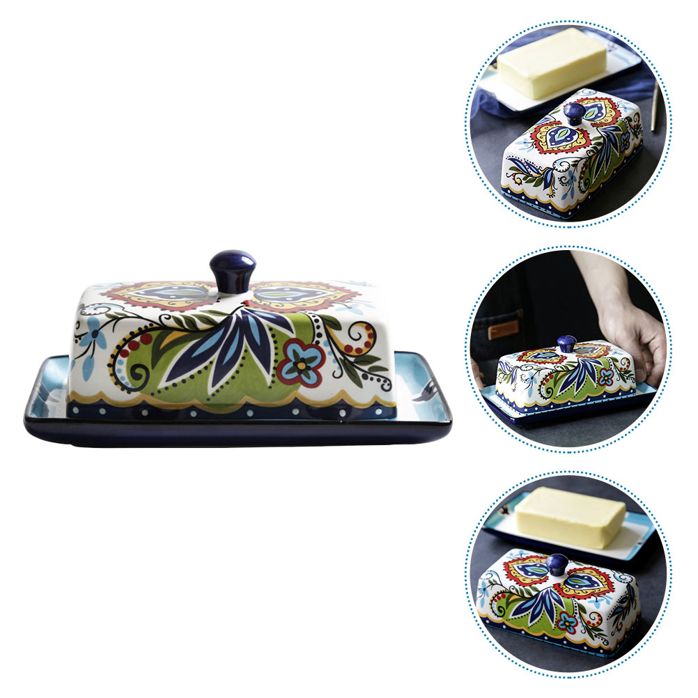 OUNONA 1pc Ceramic Dish Food Service Plate Butter Dish Cheese Box Design Food Dish