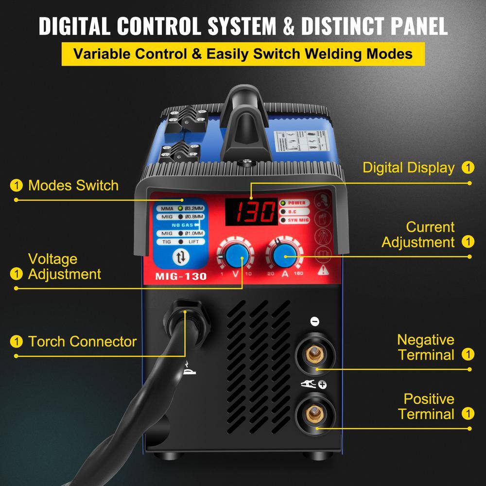 VEVOR 3 in 1 MMAMIGLIFT TIG Combo Welder 130 Amp 110-Volt IP21S Welding Machine with IGBT Inverter Free Welding Wires Gun MIGHJ130SZHJM0001V1