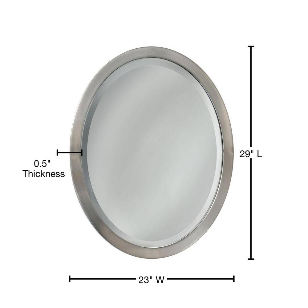 Deco Mirror 23 in. W x 29 in. H Framed Oval Beveled Edge Bathroom Vanity Mirror in Brushed nickel 6295