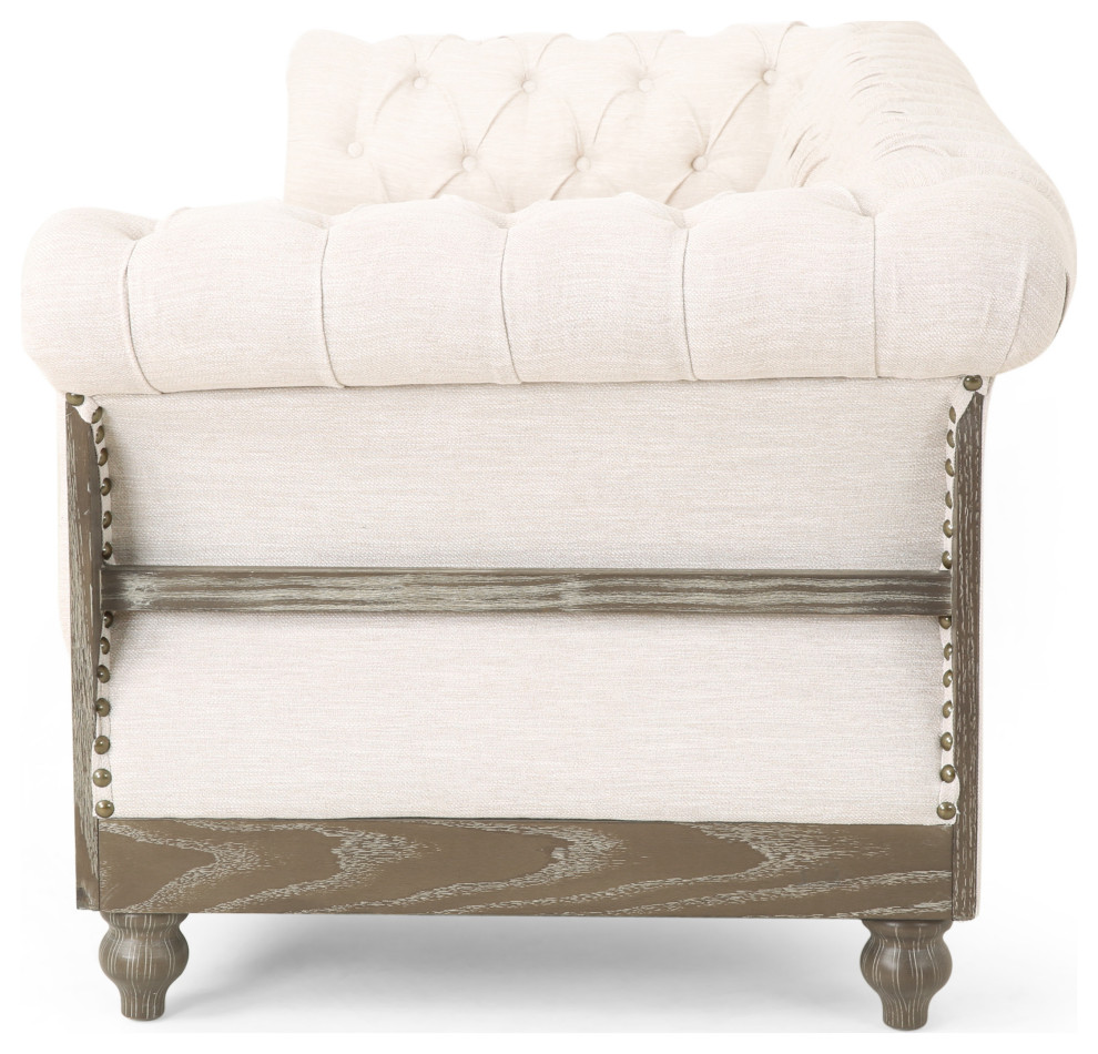 Bowes Chesterfield Tufted 3 Seater Sofa with Nailhead Trim   Farmhouse   Sofas   by GDFStudio  Houzz