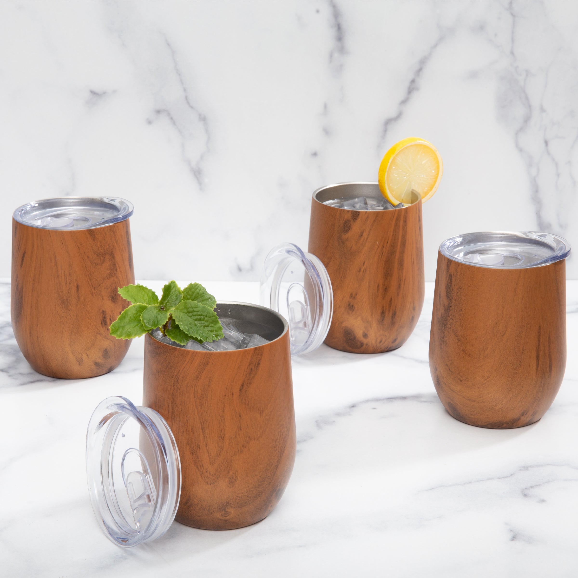 12 Oz Insulated Woodgrain Wine Tumblers, Set Of 4