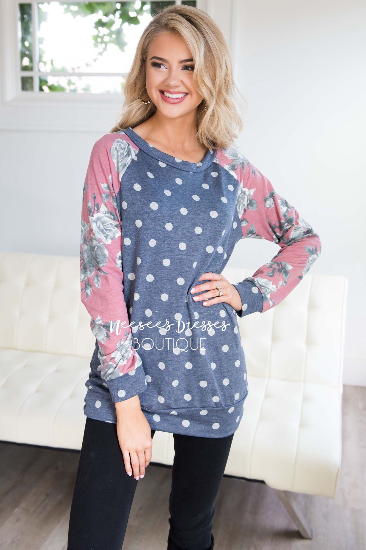 Floral Sleeve & Polka Dot Top