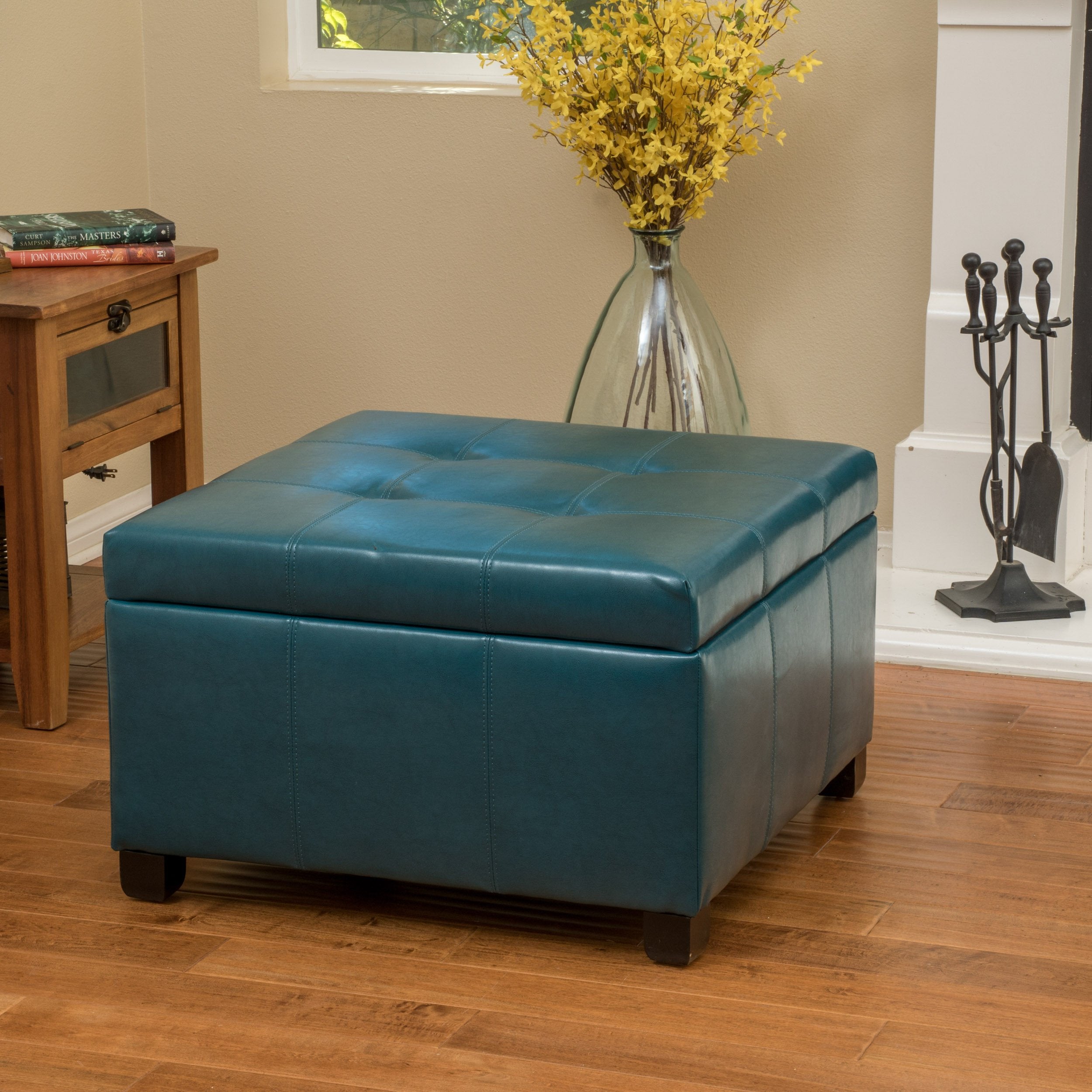 Kensington Leather Square Storage Ottoman Coffee Table