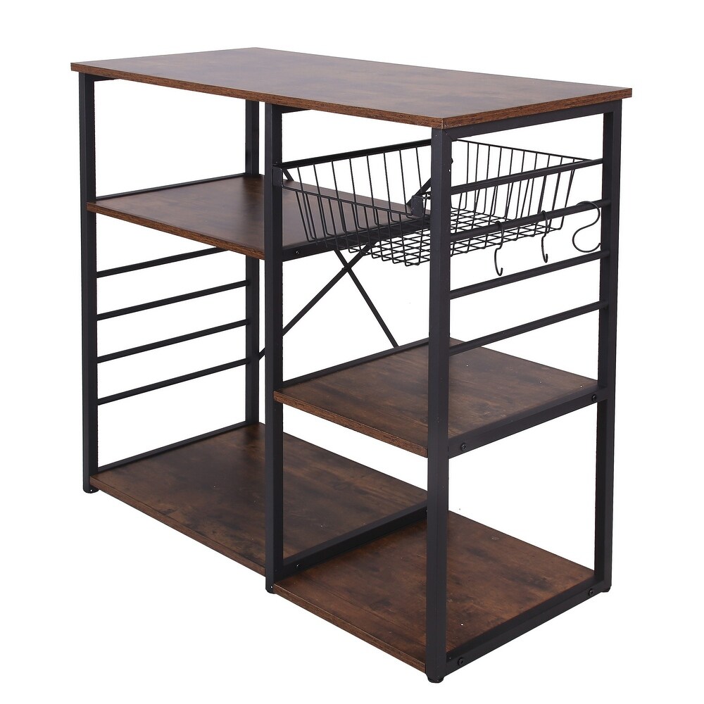 Kitchen Bakers Rack with 4 Shelves and Wire Basket