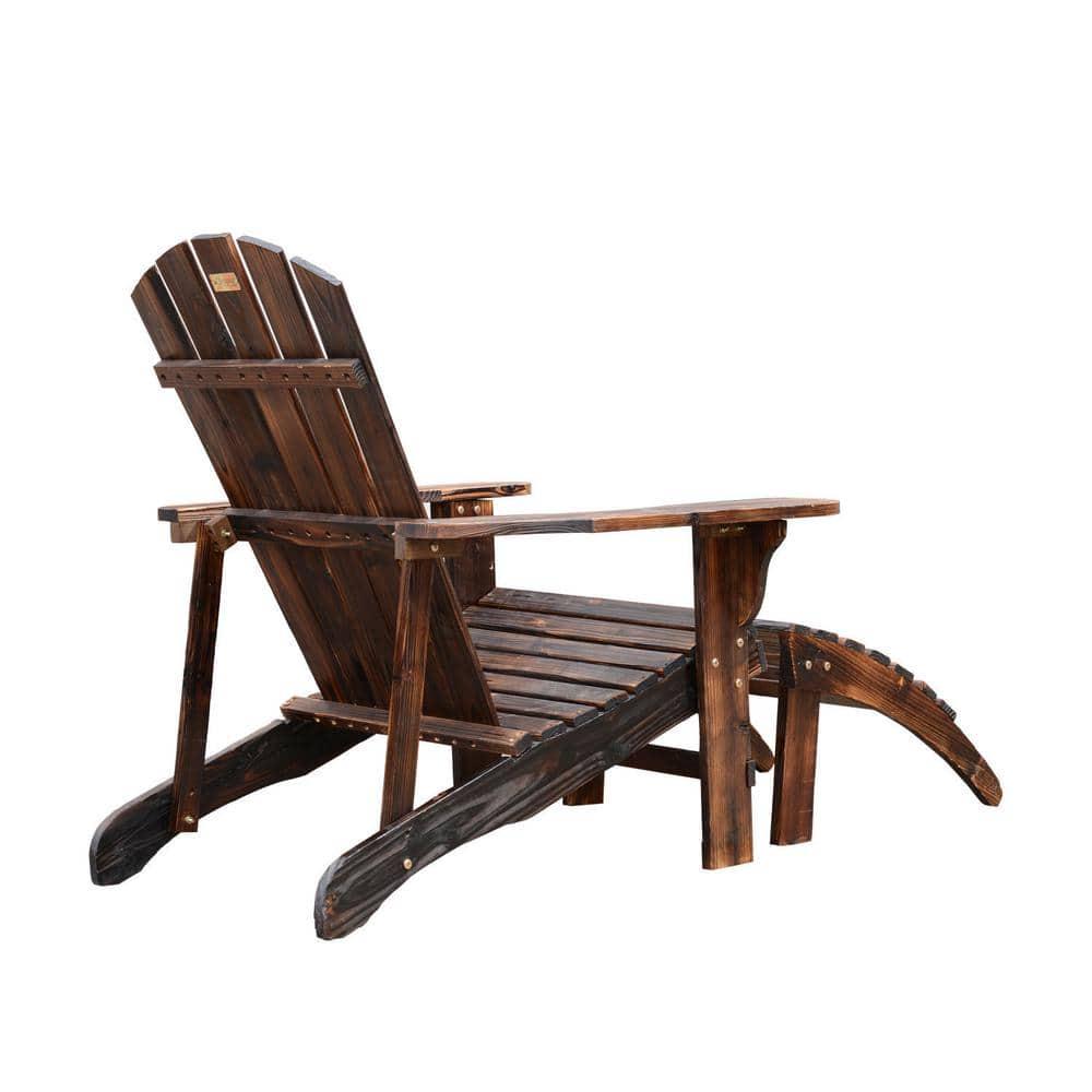 Outsunny Brown Wooden Adirondack Outdoor Patio Lounge Chair with Included Ottoman and WaterFighting Material