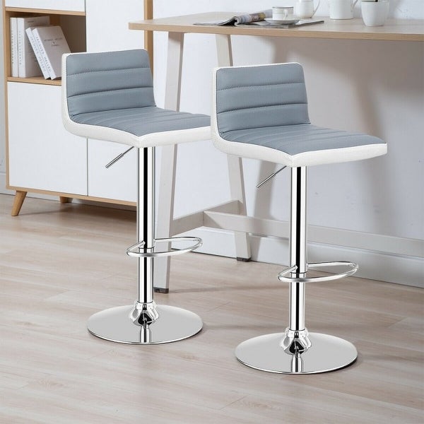 Set of 2 Adjustable PU Leather Bar Stools - 14.5