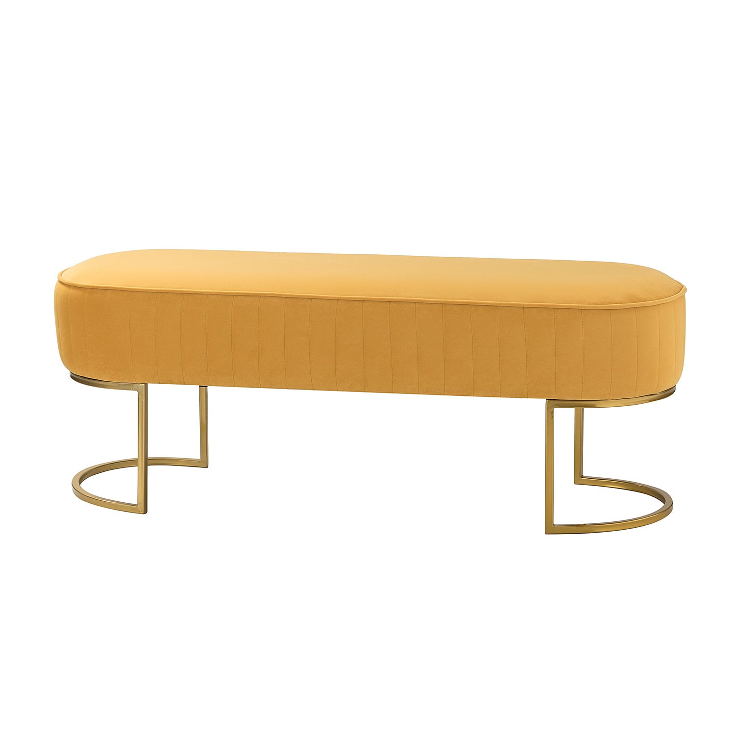 ARTFUL LIVING DESIGN Upholstered Bench with Metal Legs for Bedroom, Mustard