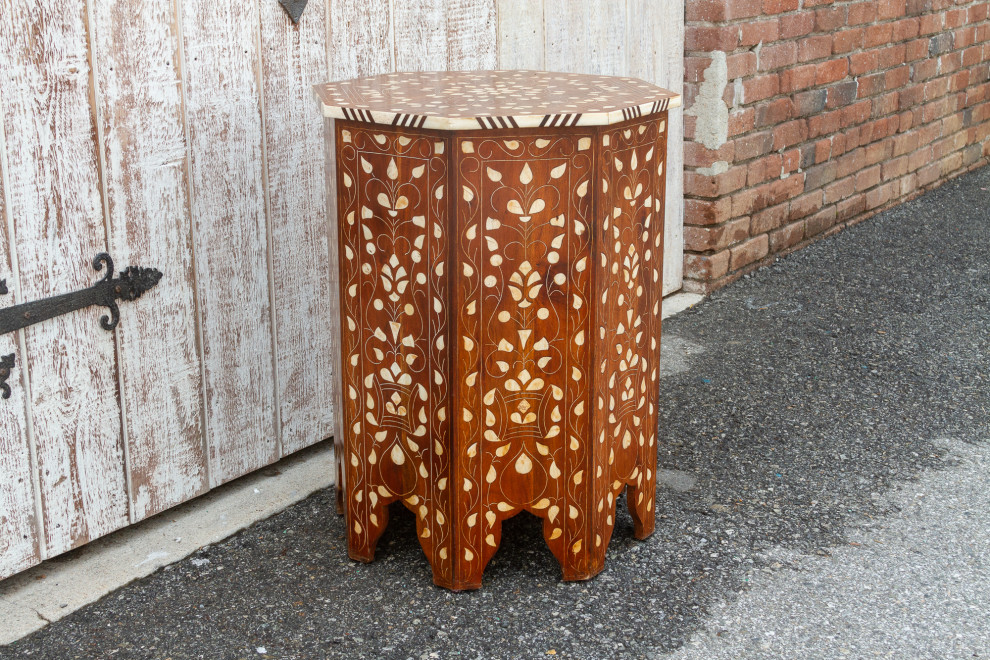 Mother of Pearl Inlay Damascene End Table   Mediterranean   Side Tables And End Tables   by De cor  Houzz