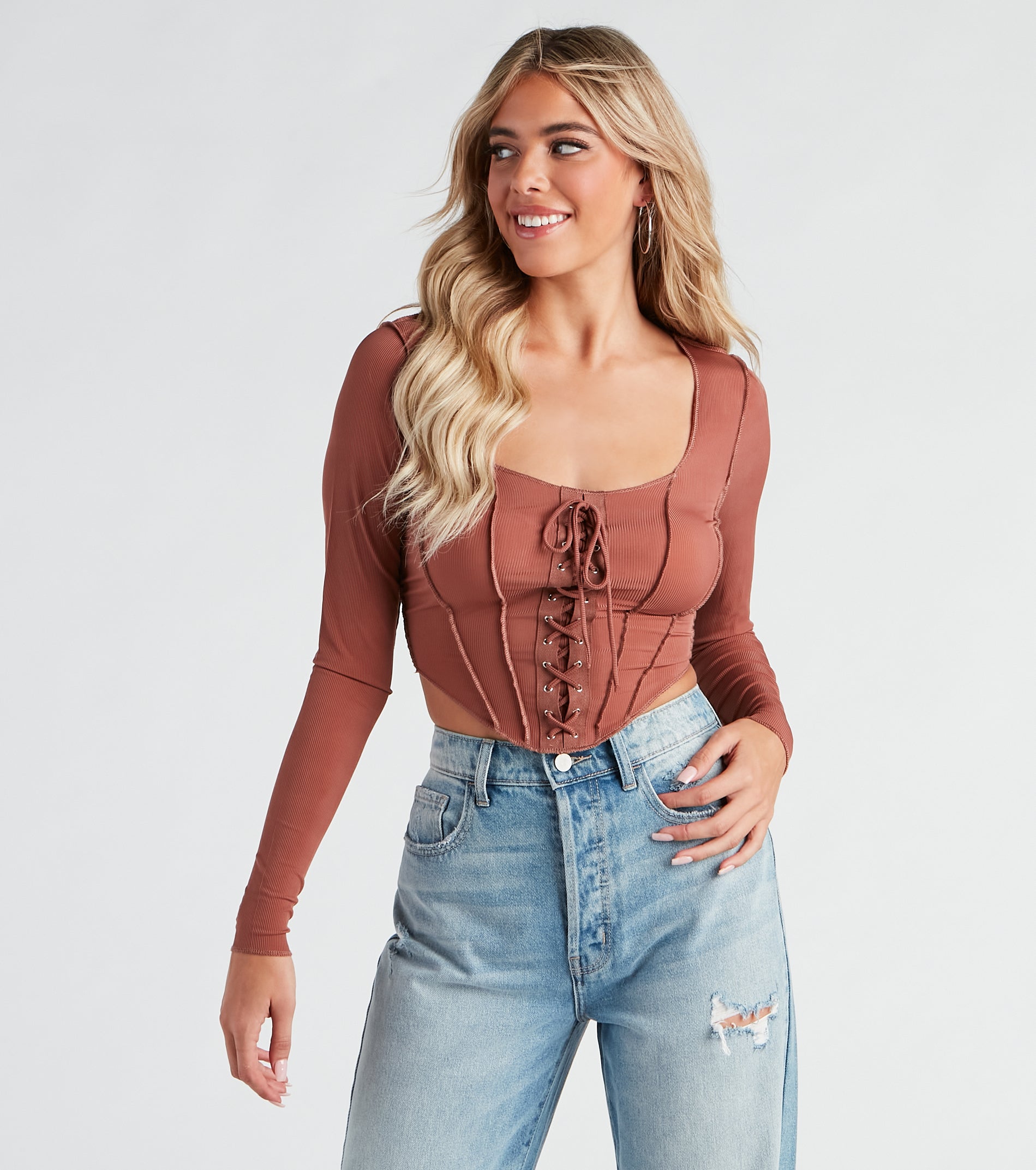 Casually Chic Long Sleeve Corset Top