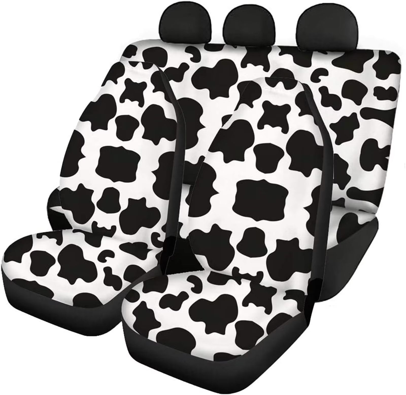 FKELYI Cute Car Seat Covers Set of 4pcs Cow Print，Stretchy Soft Vehicle Seat Protectors Backrest Cover Interior Accessories Set for Women，Universal Fit Almost Auto Car，Sedan，SUV，Truck