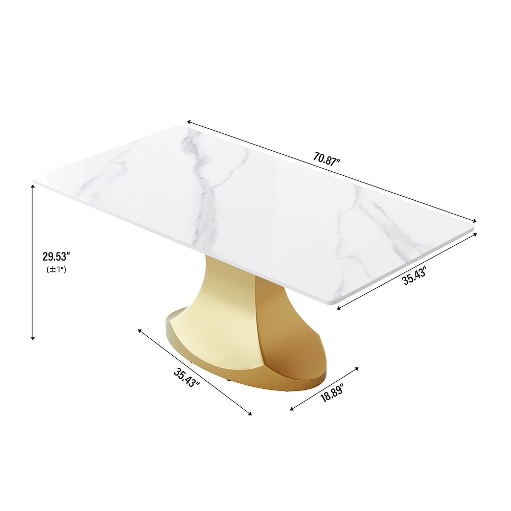 Rectangular Dining Table  Faux Marble Kitchen Dining Table with Gold Pedestal.