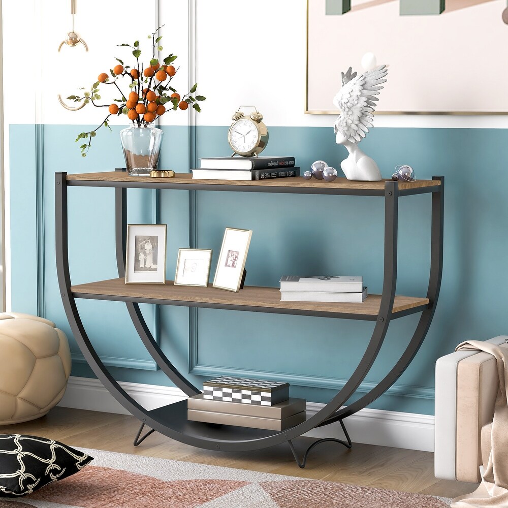 Metal Distressed Wood Console Table