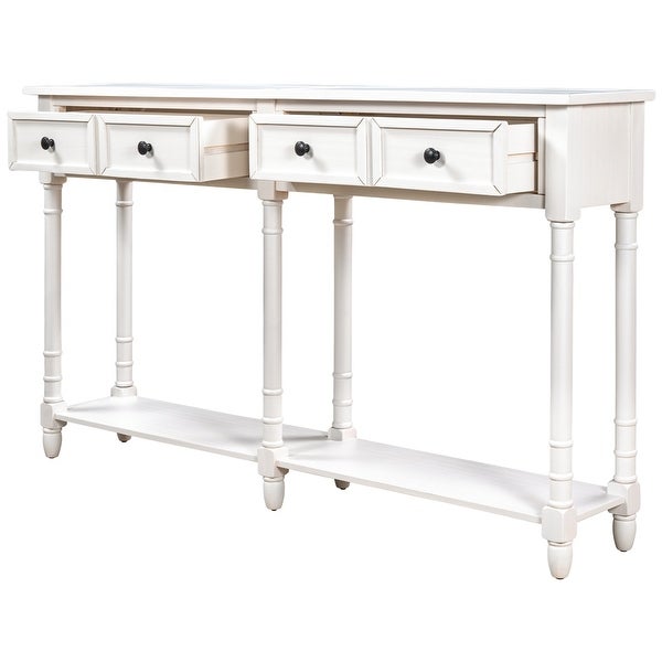 Console Table Easy Assembly with Two Storage Drawers and Bottom Shelf for Living Room