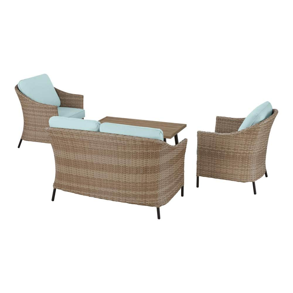 StyleWell Park Pointe 4-Piece Wicker Patio Conversation Set with Seabreeze Cushions GC-11115-SRP-WH