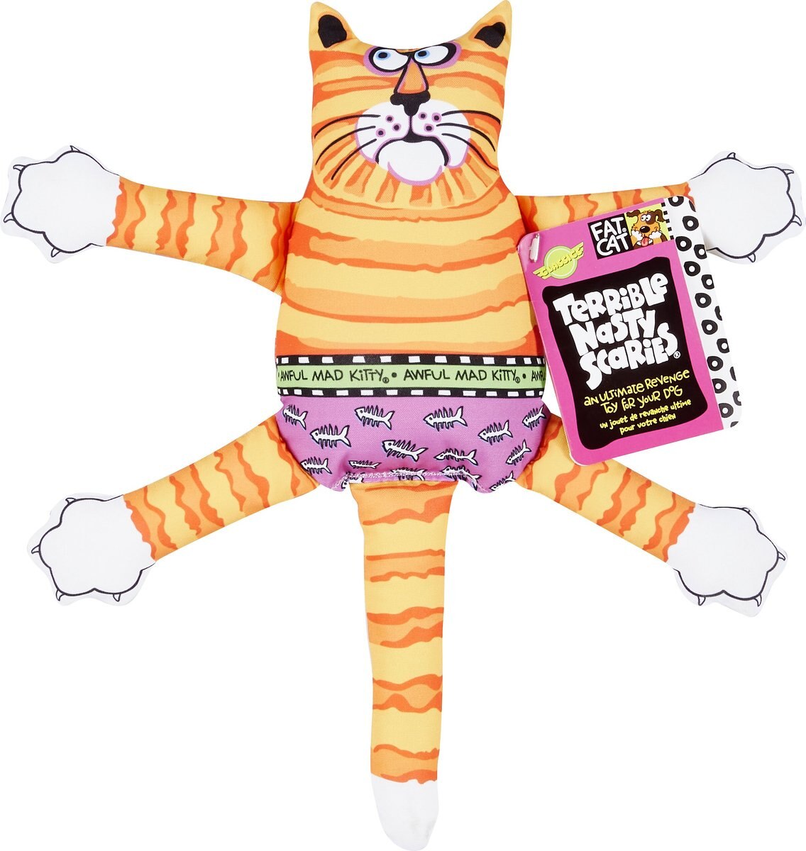 Fat Cat Terrible Nasty Scaries Squeaky Dog Toy， Large， Color Varies