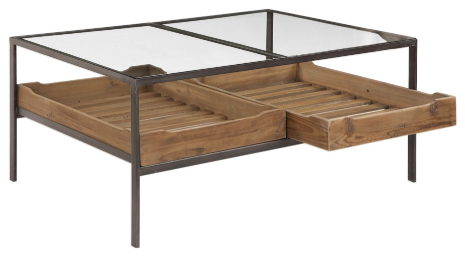 Uttermost Silas 40 x 18 quotCoffee Table  Reclaimed Pine and Aged Steel   Industrial   Coffee Tables   by GwG Outlet  Houzz