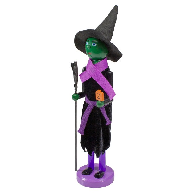 Witch With Broom And Jack o lantern Pumpkin Halloween Nutcracker Green black