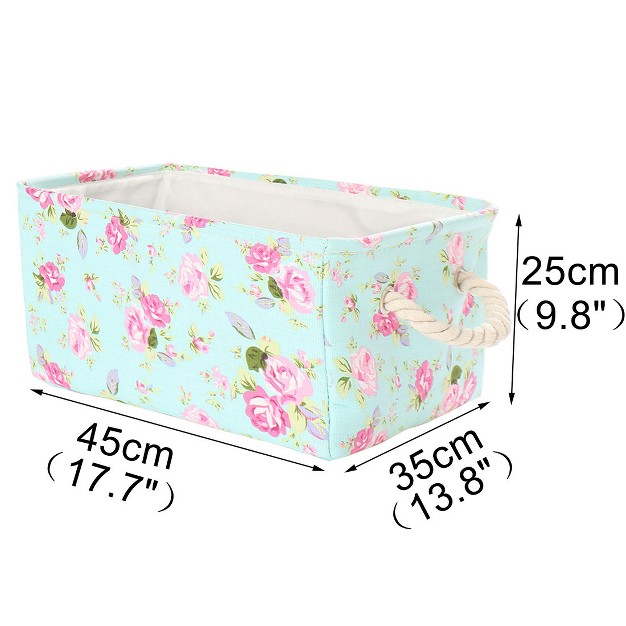 Unique Bargains Foldable Baskets Canvas Fabric Cube Container With Rope Handles Storage Bins