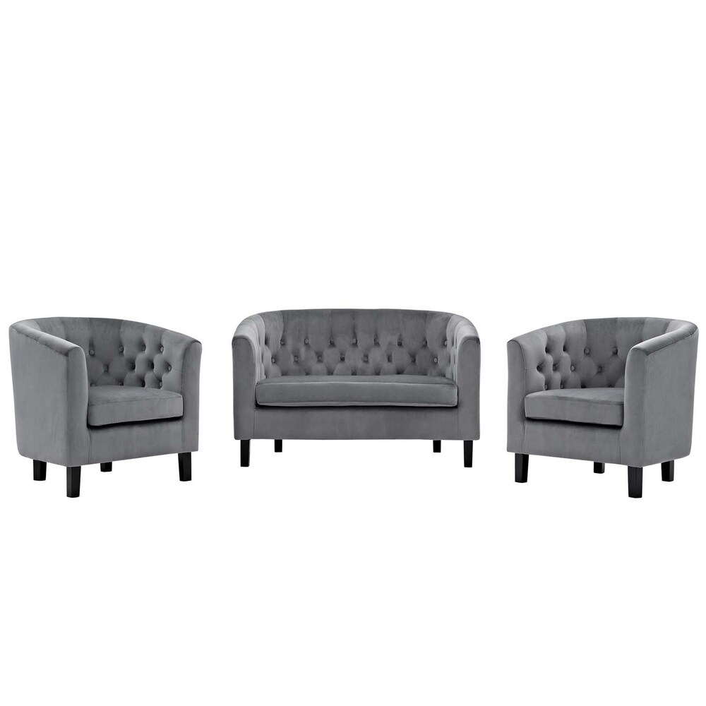 Prospect 3 Piece Velvet Loveseat and Armchair Set